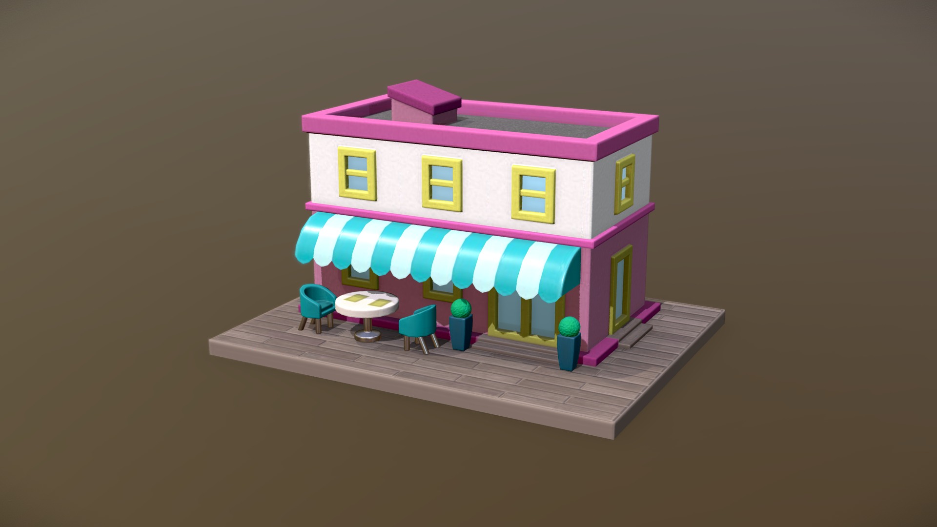 Low poly Cafe in Maya and Substance Painter 3d model