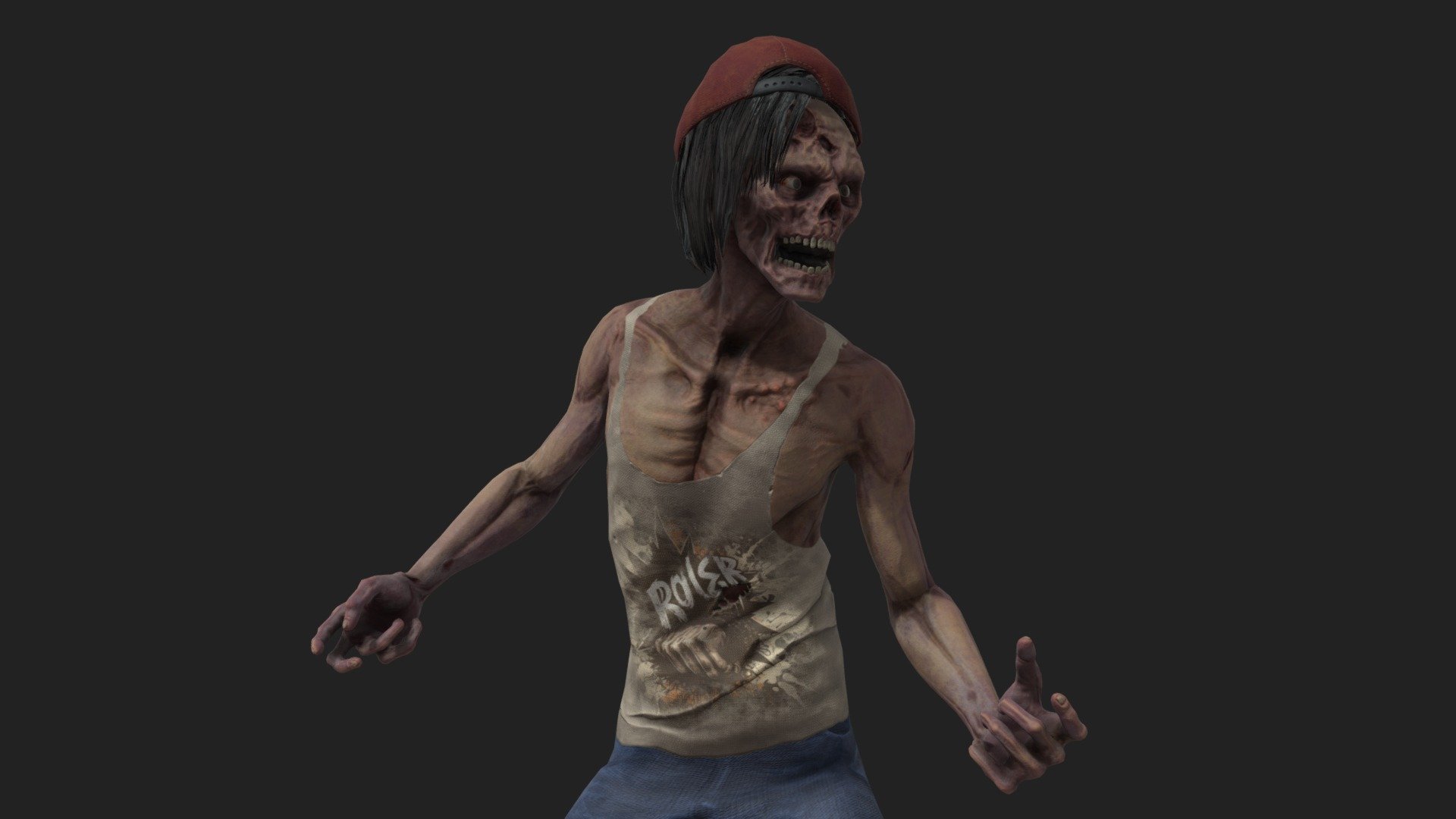Features:
Video preview UE4
Included in additional file:
Maya file, Fbx rigged low-poly on epic skeleton, 3 sets of textures, Unreal Engine project 4.26 as in video preview, Unity project in 2021.3.15f1

Rigged: Yes
Rigged to Epic skeleton: Yes
If rigged to the Epic skeleton, IK bones are included: Yes
Animated: demo only for Unreal engine
Number of Animations: 21
Animation types (Root Motion/In-place): 0/21
Number of characters: 1
Vertex counts of characters: 37078
Number of Materials and Material Instances: 4 Materials and 4 Material Instances 
Number of Textures: 10 and 12 in Unity
Texture Resolutions: 4096x4096
Important/Additional Notes: There are additional bones in the skeleton for jaw. It is possible to change the parameter of shade assets - Zombie teen - Buy Royalty Free 3D model by dogheart1 3d model
