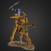 Djaso VS Guardian scene, ancient, guardian, diorama, climb, swords, robot