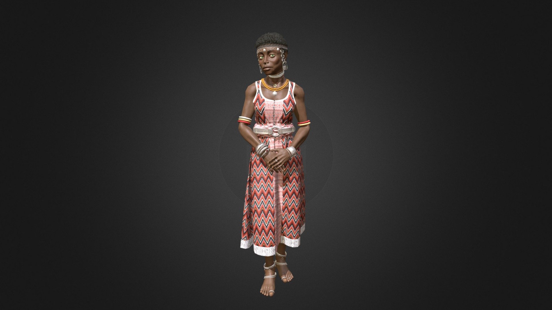 This is an attempt to create an original character. The design is a mixture of cultural styles from Eastern Europe, East Africa and India 3d model