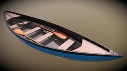 Canoe with Accessories canoe, rope, paddle, fishingpole, substancepainter, substance, boat, tacklebox