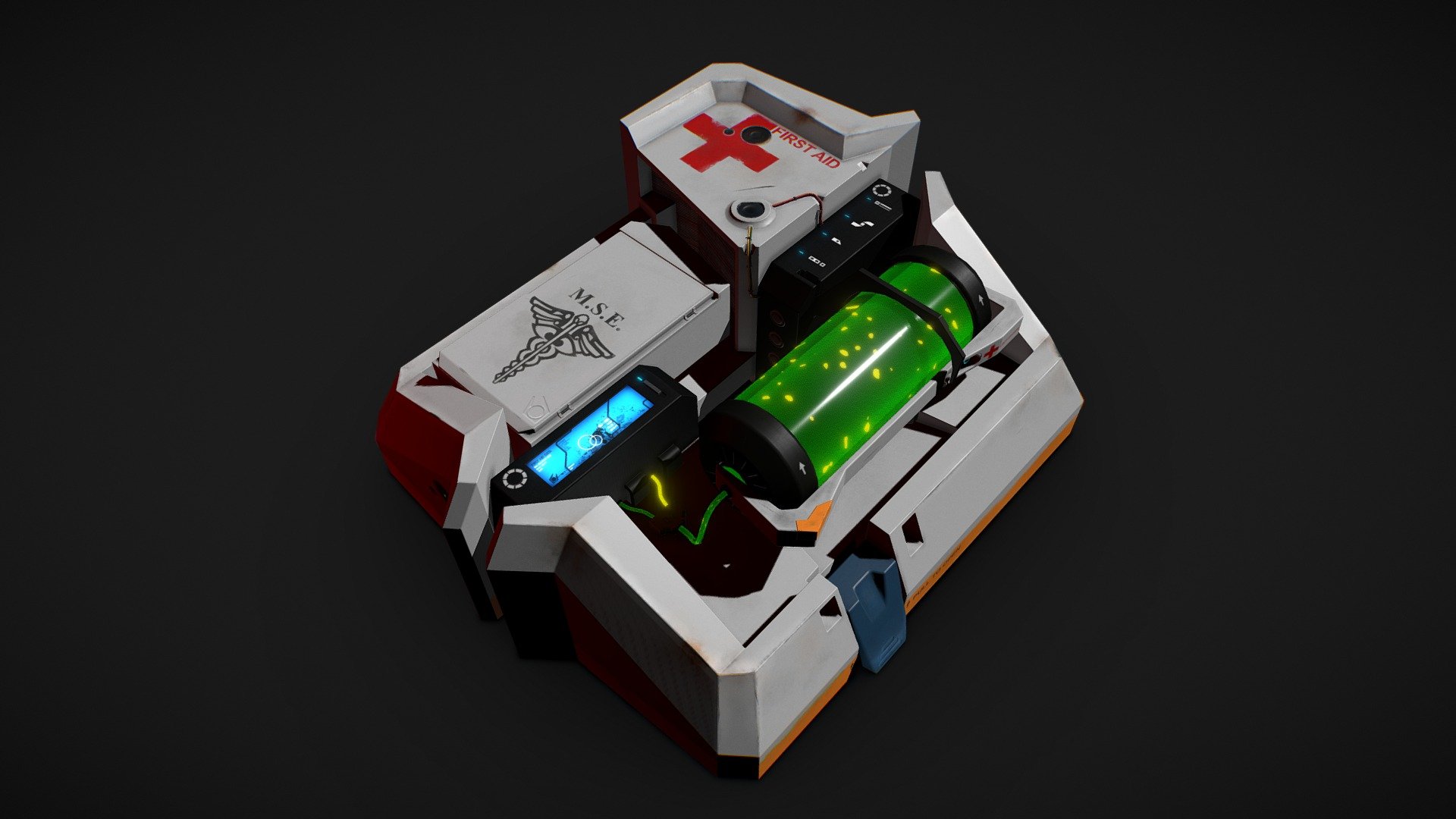 I'm a fan of Half-Life and I think this Health Kit has an interesting design and that made me wanting to make my own and to make my little twist 🙂

You can see more renders and info here in ArtStation 3d model