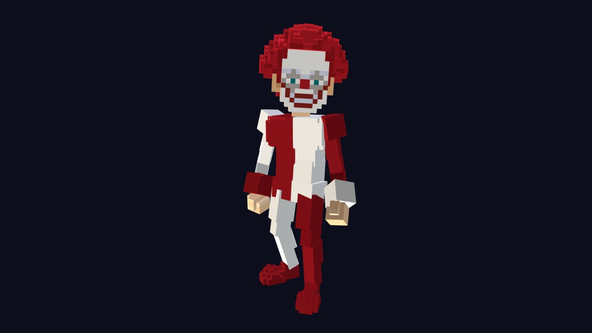 Clown Character made in voxel style with some basic animations !

Game ready asset so you can keep focusing on game development.

**Info **

*(Gift) This character comes with some basic animations.




Idle

Run

Jump

Doge

Hit

Attack

Death

Technical details :




Triangles: 2.2k 

Number of textures: 38

Texture dimensions: 16x16  - 128 

Animations: 7
 - Clown Character - Voxel Model - Buy Royalty Free 3D model by MrMGames 3d model