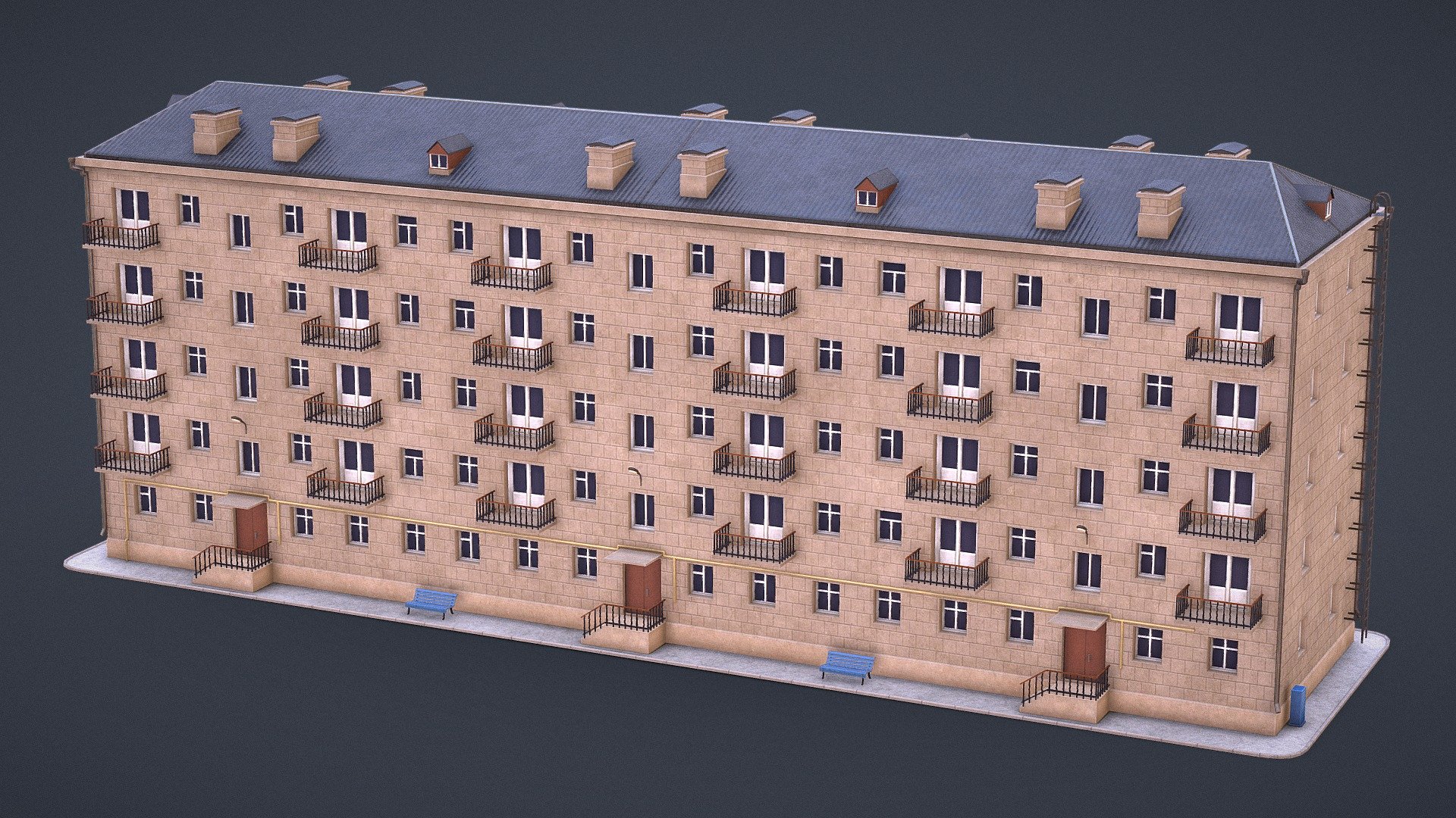 Khrushchyovka-inspired low poly house to be used as middle-distance background asset. This version is brand-new, as if it was freshly built.

*Khrushchyovka is an unofficial name for a low-cost five-storied apartment building which is still very common in post-soviet countries 3d model