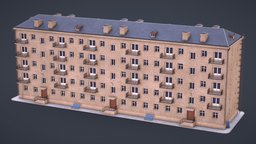 Soviet house appartment, soviet, historical, russian, window, balcony, ussr, background, cozy, post-soviet, khrushchyovka, low-poly, asset, blender, house, structure, building, street, five-story