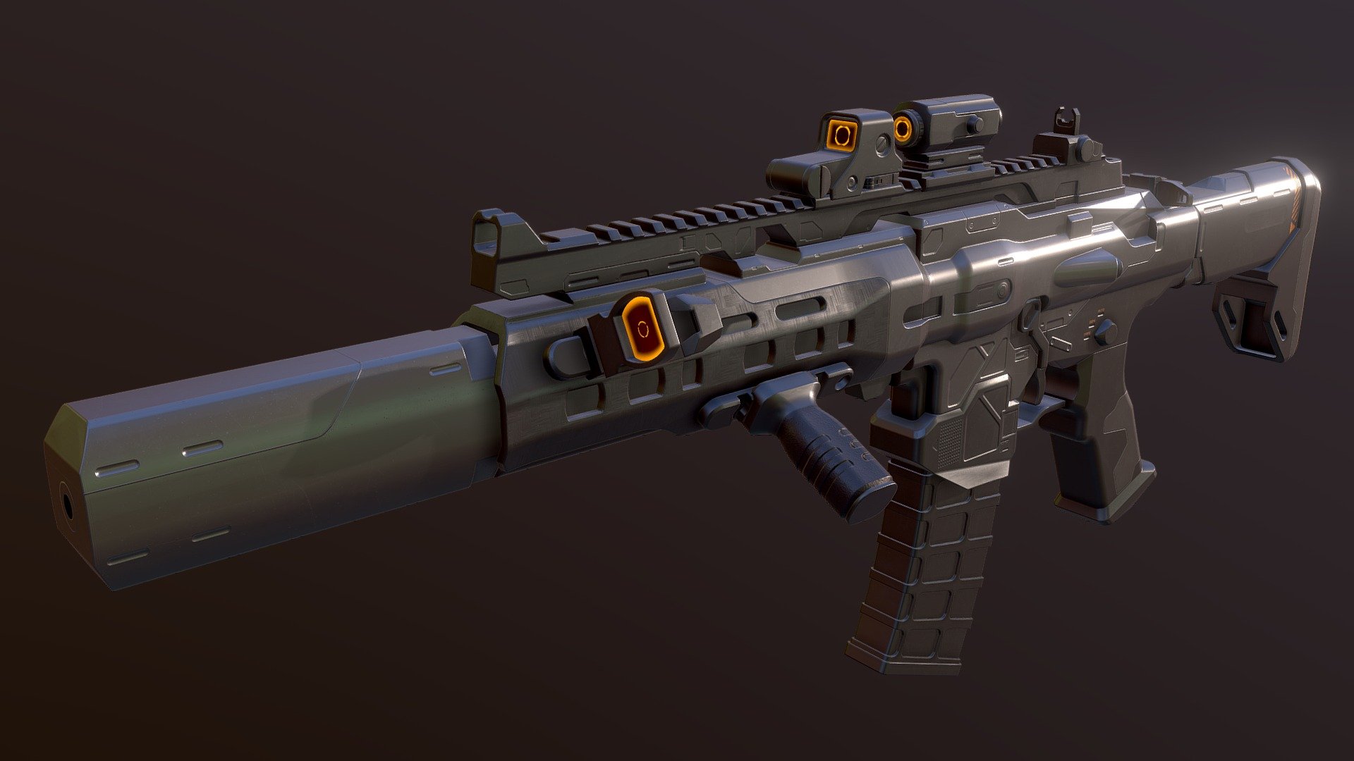 A sci-fi assault rifle model I made during my free time.

Blender + Substance Painter. 2k textures, 5 sets 3d model