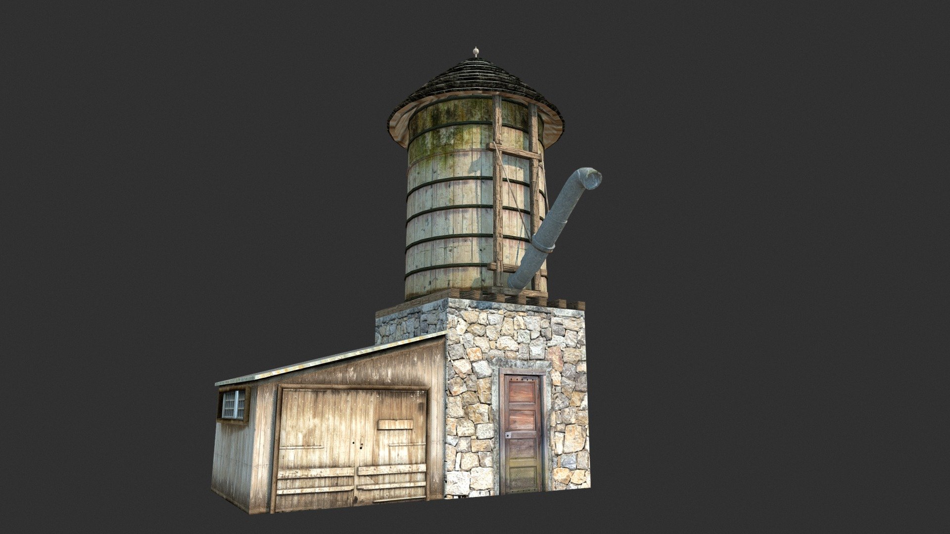 A 3D model of a low poly old Water tank. Exterior only, no interior 3d model