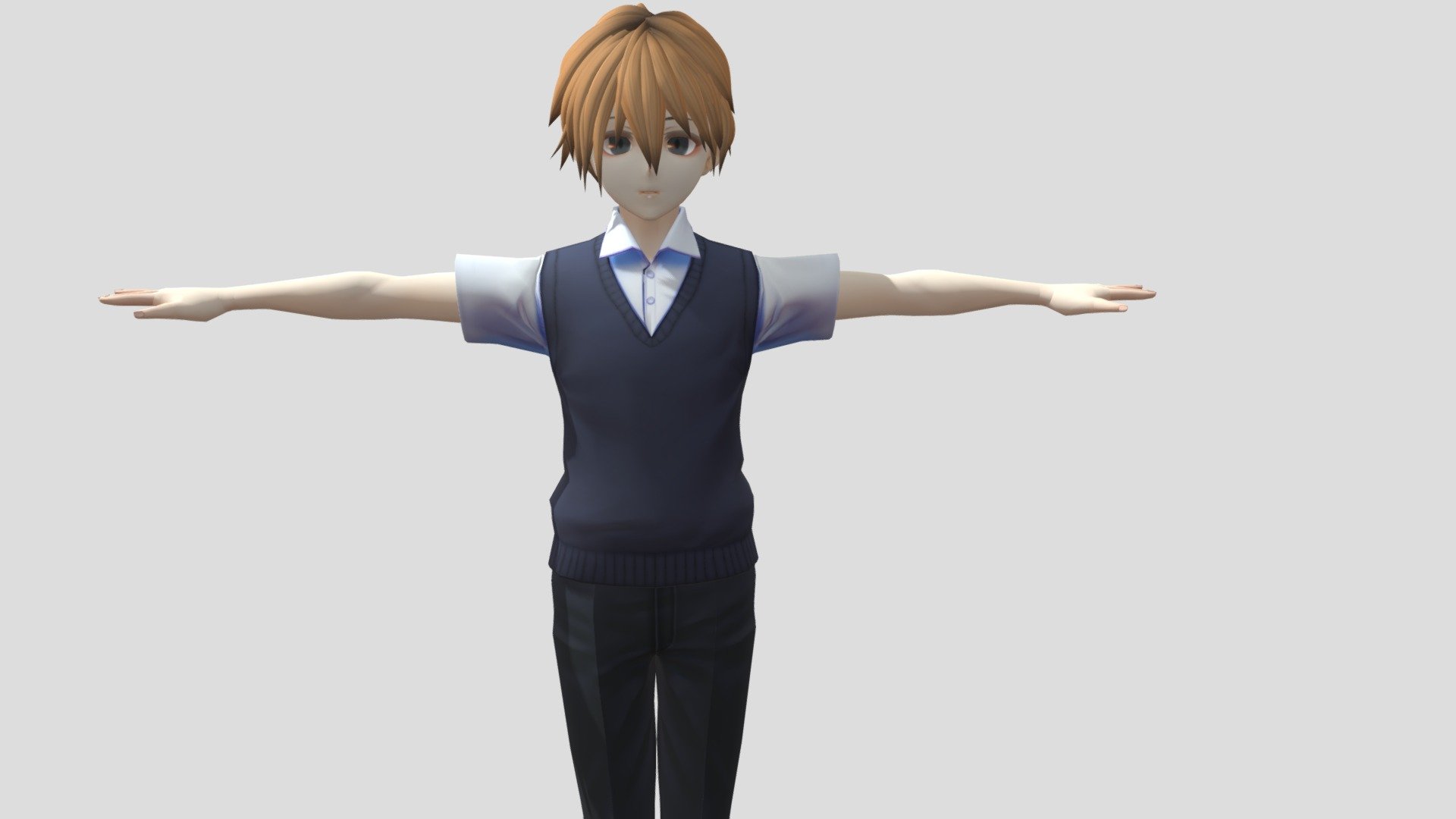 Model preview



This character model belongs to Japanese anime style, all models has been converted into fbx file using blender, users can add their favorite animations on mixamo website, then apply to unity versions above 2019



Character : Souta

Polycount :

Verts:16124

Tris:28000

Sixteen textures for the character



This package contains VRM files, which can make the character module more refined, please refer to the manual for details



▶Commercial use allowed

▶Forbid secondary sales



Welcome add my website to credit :

Sketchfab

Pixiv

VRoidHub
 - 【Anime Character】Souta (Free / Unity 3D) - Download Free 3D model by 3D動漫風角色屋 / 3D Anime Character Store (@alex94i60) 3d model