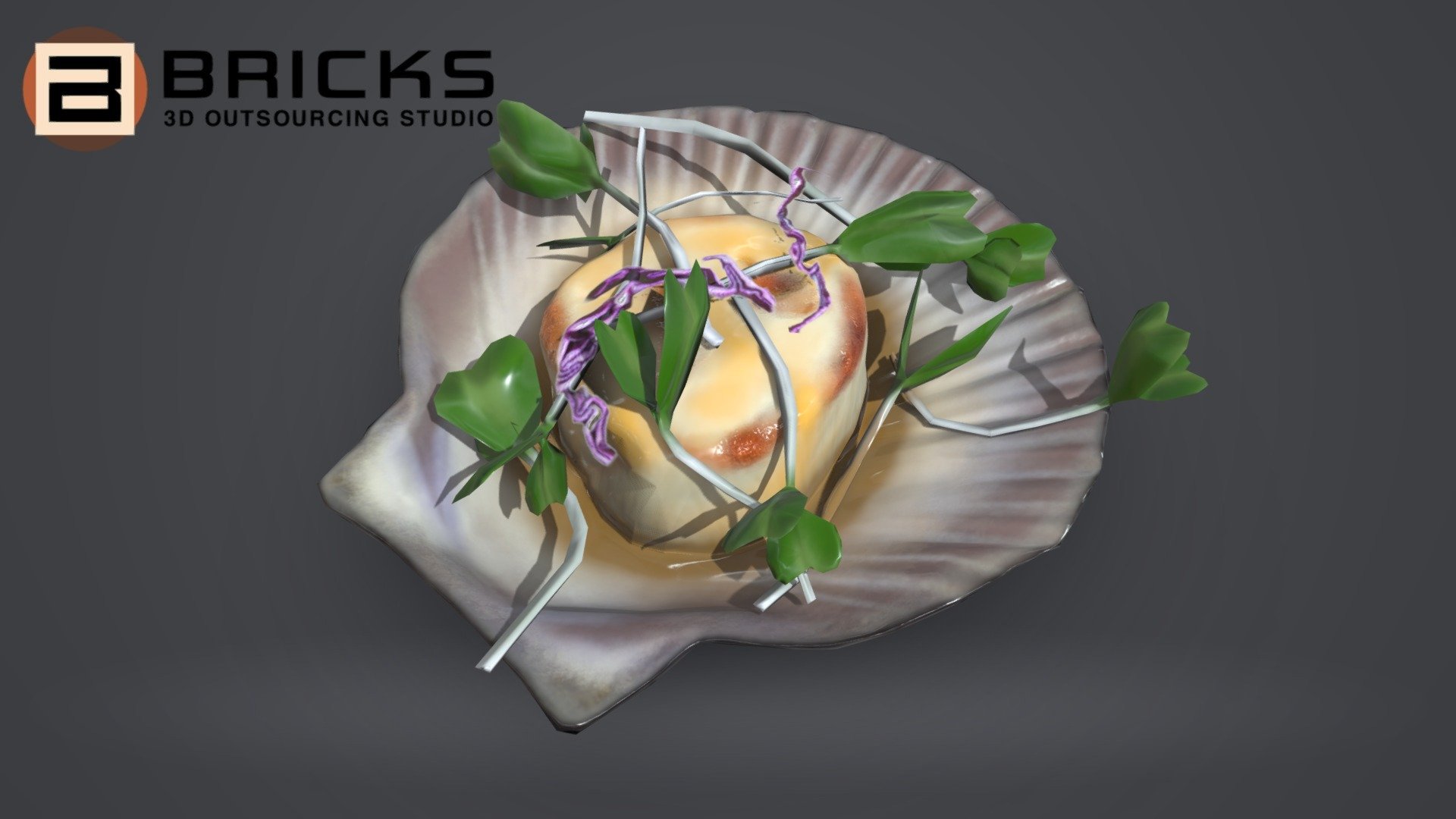 PBR Food Asset:
ScallopCitrusSprouts
Polycount: 1886
Vertex count: 979
Texture Size: 1024px x 1024px
Normal: OpenGL

If you need any adjust in file please contact us: team@bricks3dstudio.com

Hire us: tringuyen@bricks3dstudio.com
Here is us: https://www.bricks3dstudio.com/
        https://www.artstation.com/bricksstudio
        https://www.facebook.com/Bricks3dstudio/
        https://www.linkedin.com/in/bricks-studio-b10462252/ - ScallopCitrusSprouts - Buy Royalty Free 3D model by Bricks Studio (@bricks3dstudio) 3d model