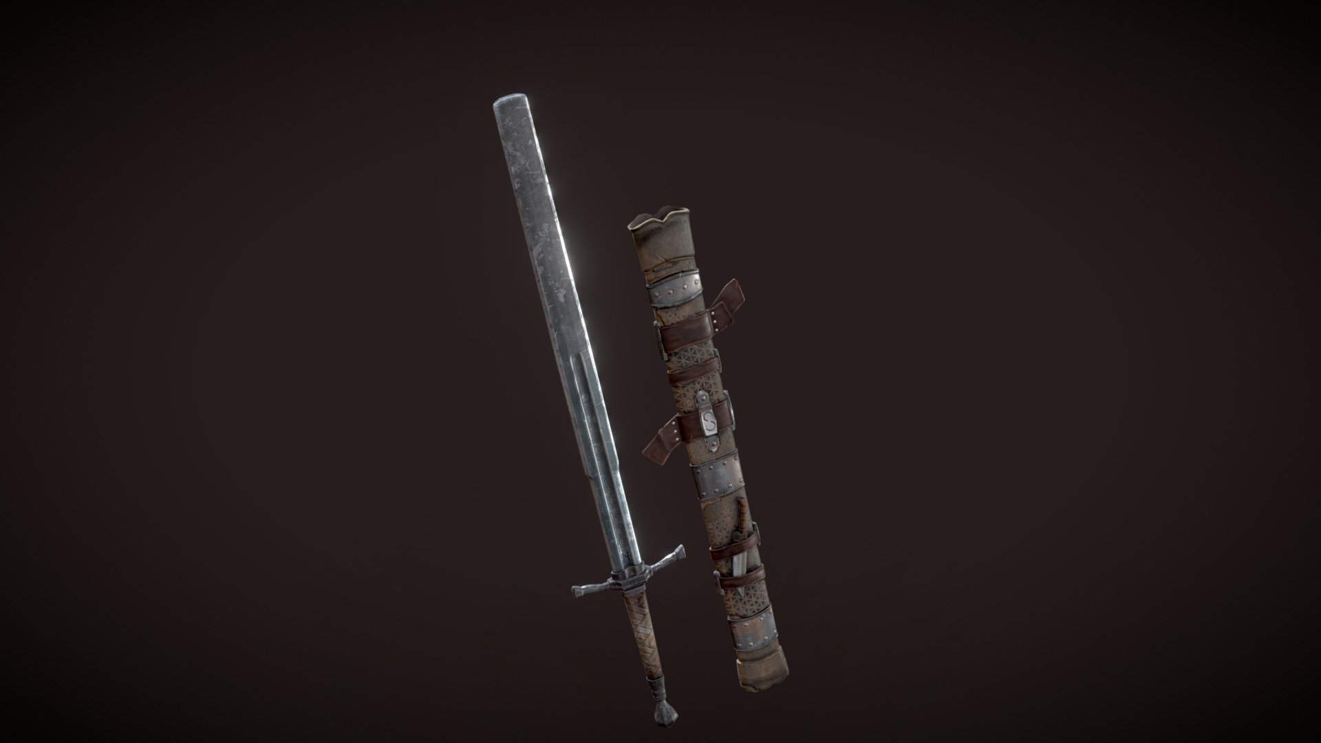 Hi!
In this work I was inspired by the games Witcher 3 and Dark Soul, as well as just the works of many authors, thank you all for that. 

I tried to show that this sword was used in battle many times, so I added a lot of different details both during sculpting and texturing 3d model