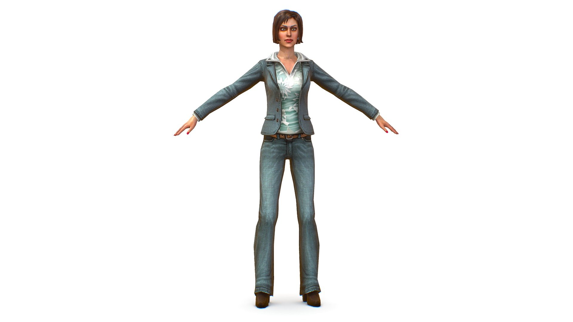 A young girl in a jeans shirt and jacket - 3dsMax file included/ texture 512 color only, head and body 3d model