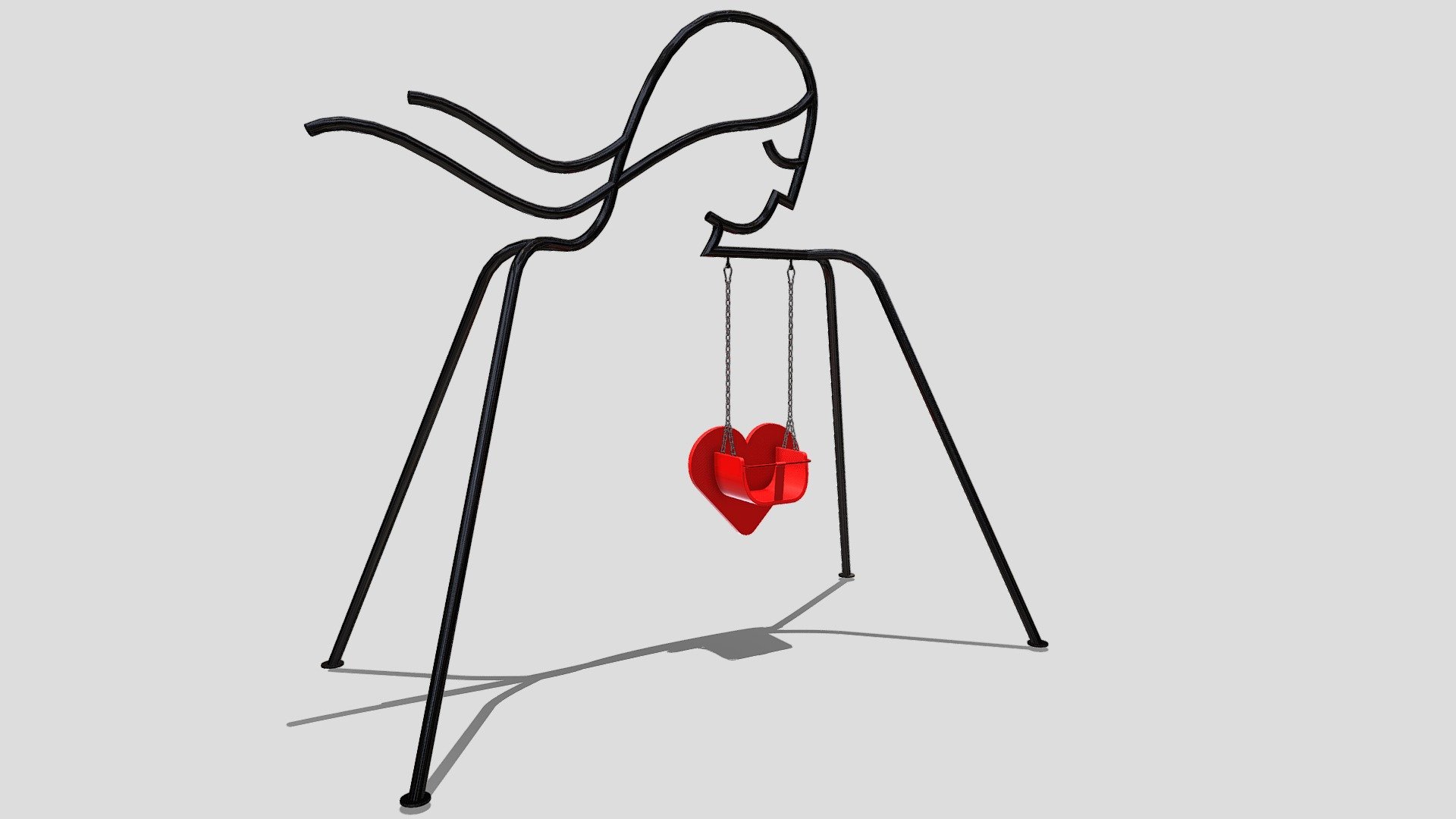 Interactive sculpture designed to look like an image of a loving mother looking over her child in a heart shaped swing. “Bruno’s Swing” designed by Federica Sala of Geometria Da Compagnia 3d model