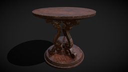 Medieval Antique Three Legged Table wooden, cg, shelf, viking, medieval, antique, rustic, table, mahogany, end-table, 3d, pbr, lowpoly, gameready, chestnnut