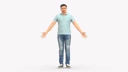 001290 man in blue jeans white bluish polo style, people, clothes, jeans, miniatures, realistic, polo, character, 3dprint, model, man, blue, human, male, bluish