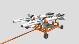 cart with "R-27ET" A-A soviet missiles missile, soviet, cart, equipment, airforce, airfield, missilelauncher, weapon, low-poly, military, r27