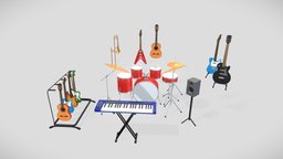 Music room drum, music, volume, sound, composition, hobbie, song, hobbies, cartoon, lowpoly, piano, keyboard