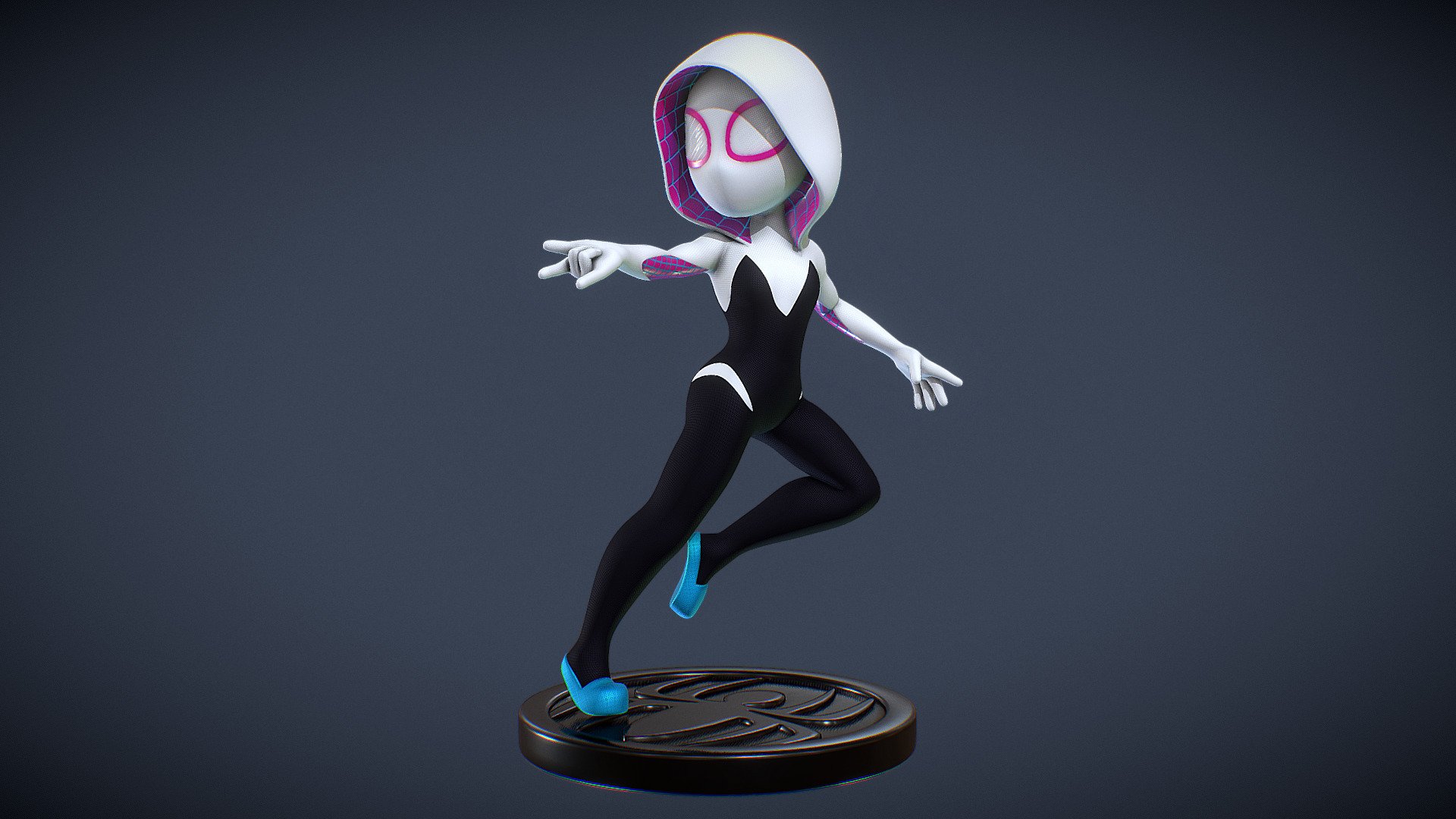 This is a lower poly version of a Spider Gwen figurine I made for 3d printing. This was my first experience with creating a model for 3d printing, so I had a lot to learn about what worked and what didn't work.

The high poly printable version is available for download here: https://sketchfab.com/3d-models/spider-gwen-figurine-hi-poly-printable-version-628e294e643d42c2af025475b955b607 - Spider Gwen Figurine - 3D model by Brandon Shirk (@ShirkBrandon) 3d model