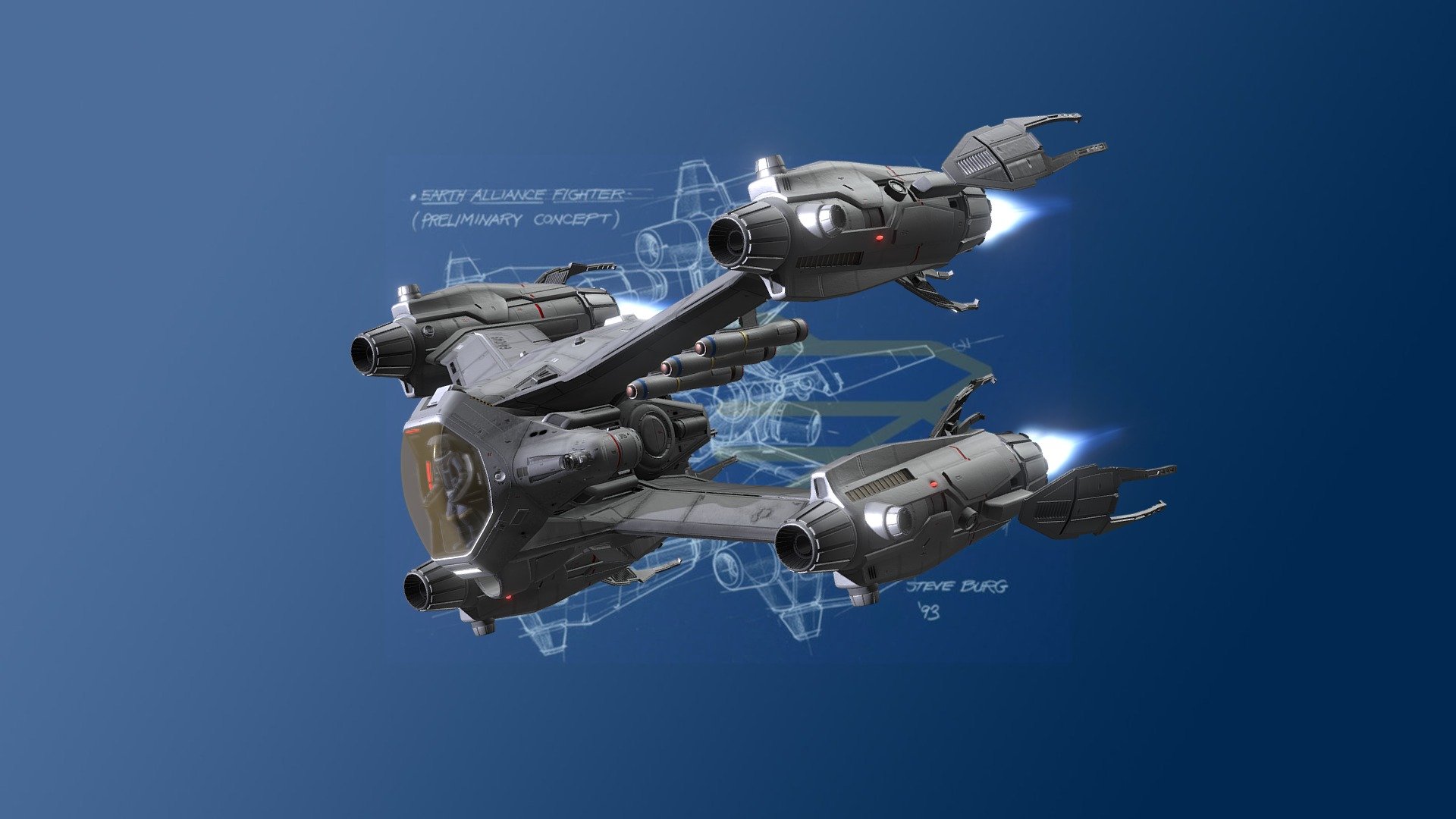 Upgraded Starfury fighter inspired by Babylon 5 and based on original concept drawings by Steve Burg 3d model