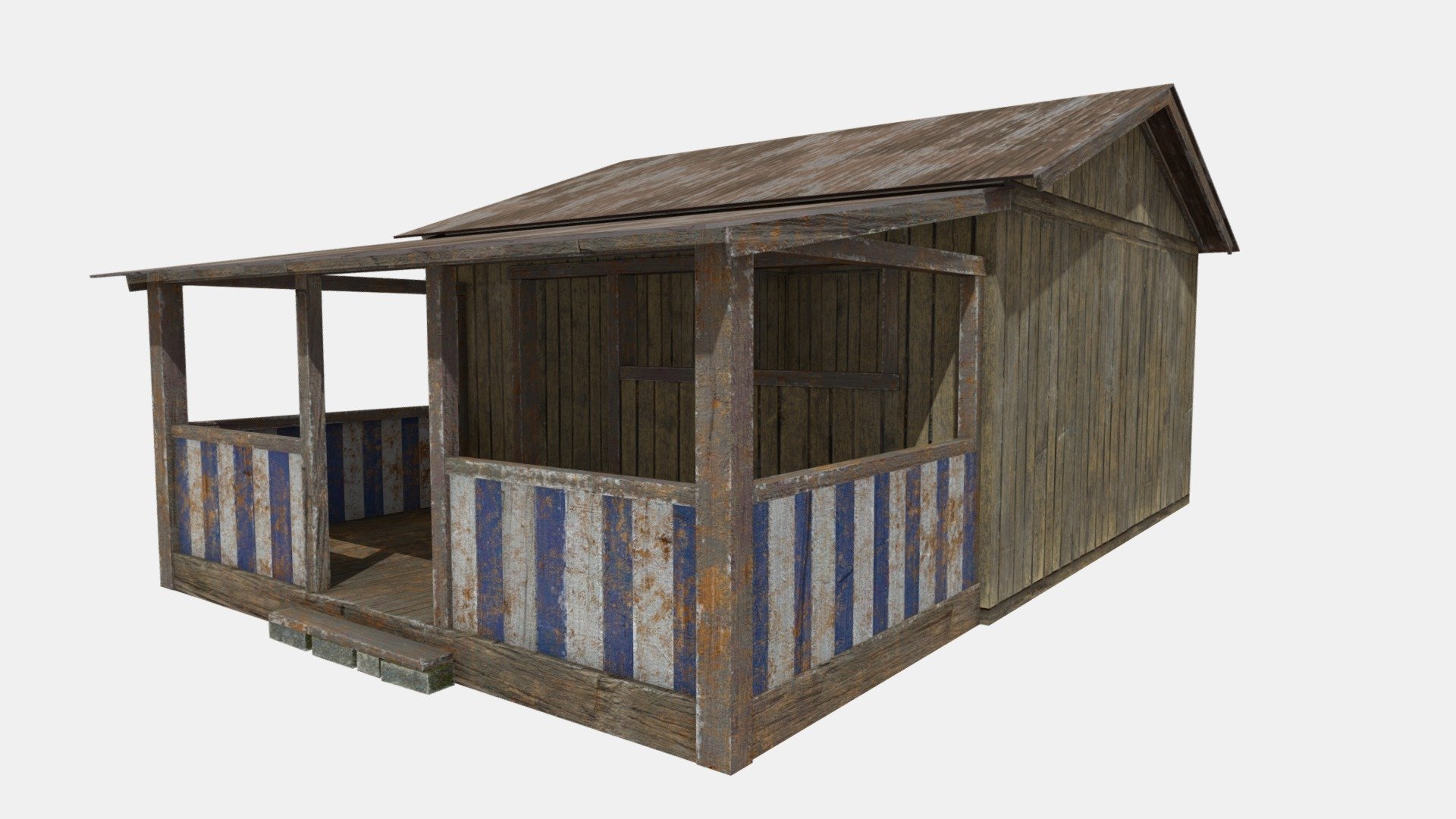A small wooden shed with an enterable interior. Consists of two PBR materials with non-overlapping UVs . Works great in any modern game engine or for rendering purposes.  Available in:** fbx, obj, blend, dae, gltf, Unreal project and Unity package. **

Textures are in 4096x4096 resolution:




Diffuse/Base colour

Roughness

Metallic

Normal map

Ambient Occlusion

Unity and Unreal packages include drag and drop prefabs with packed textures.
Textures were created in, and exported from, Substance Painter.
Model created with, and native to, Blender 2.92 - Wooden Shed - Buy Royalty Free 3D model by HowardCoates 3d model