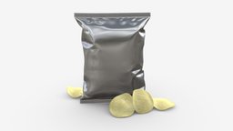 Potato chips medium package with folds 02 mockup food, square, product, packaging, template, chips, medium, potato, pack, bag, mockup, snack, package, foil, blank, packet, 3d, pbr, container, plastic