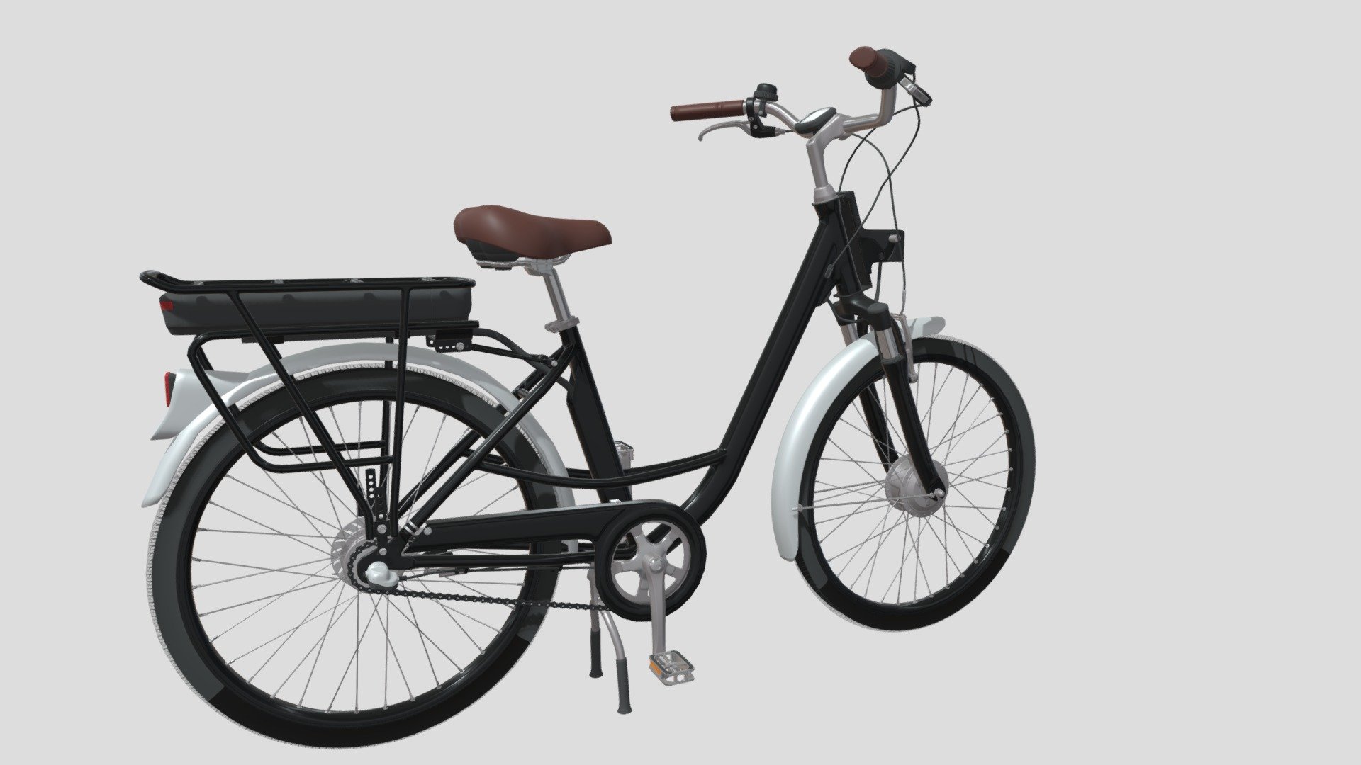 A very accurate model of an Electric Bicycle .

File formats:
-.blend, rendered with cycles, as seen in the images;
-.obj, with materials applied and textures;
-.dae, with materials applied and textures;
-.fbx, with material slots applied;
-.stl;

3D Software:
This 3d model was originally created in Blender 2.79 and rendered with Cycles.

Materials and textures:
The model has materials applied in all formats, and is ready to import and render.
The model comes with multiple png image textures.

Preview scenes:
The preview images are rendered in Blender using its built-in render engine &lsquo;Cycles'.
Note that the blend files come directly with the rendering scene included and the render command will generate the exact result as seen in previews.
Scene elements are on a different layer from the actual model for easier manipulation of objects.

General:
The model is built strictly out of quads and is subdivisable.
It comes in separate parts, named correctly for the sake of convenience 3d model
