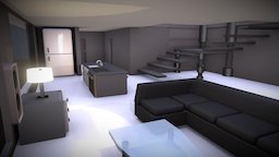 VR Apartment room, modern, bed, tv, apartment, vr, sityscape, 3d, blender, lowpoly, house, home, city, download, highpoly