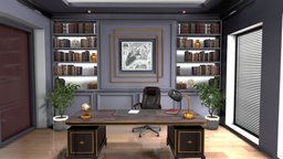 Personal Office room, lights, leather, work, desk, luxury, painting, baked, vr, bookcase, boss, meeting, ceo, book, blender, pbr, chair, design, interior, gold