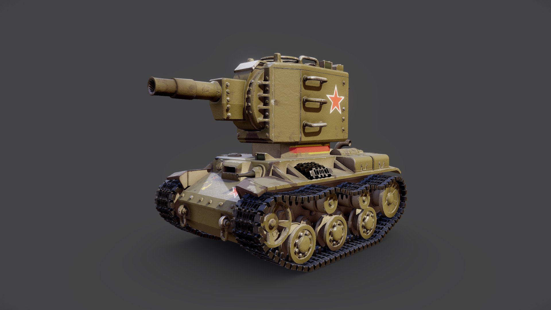The 3D model is a toon-style representation of the real-world KV-2 tank from the USSR. It maintains the distinctive design elements of the original tank, including a large turret and a compact body. The overall style of the model emphasizes its cuteness while staying true to the KV-2's authentic appearance.

Materials




PBR metalness  (base colour, metallic, roughness, normal OpenGL, AO)

UV




Single UV Set

Mix-overlapping UV’s (Tracks are overlapping)

Textures 4096x4096

Files




Blender 3.5.1

FBX

glTF

Obj

PNG

Additional info




Not rigged

No animation

135k Poly

Unit setup - Meters

Single step chamfers with weighted normals applied

Demo scene not included https://www.youtube.com/watch?v=NjUTknRlM84

Renders here

 - KV 2 - USSR Heavy Tank - Buy Royalty Free 3D model by Warkarma 3d model
