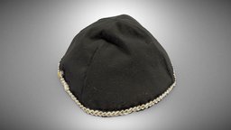 Black kippah from the house of Szymon Kluger religion, jewish, skullcap, judaism, kippah, oswiecim, virtualmuseumsofmalopolska, szymon-kluger, oshpitzin, yarmulke