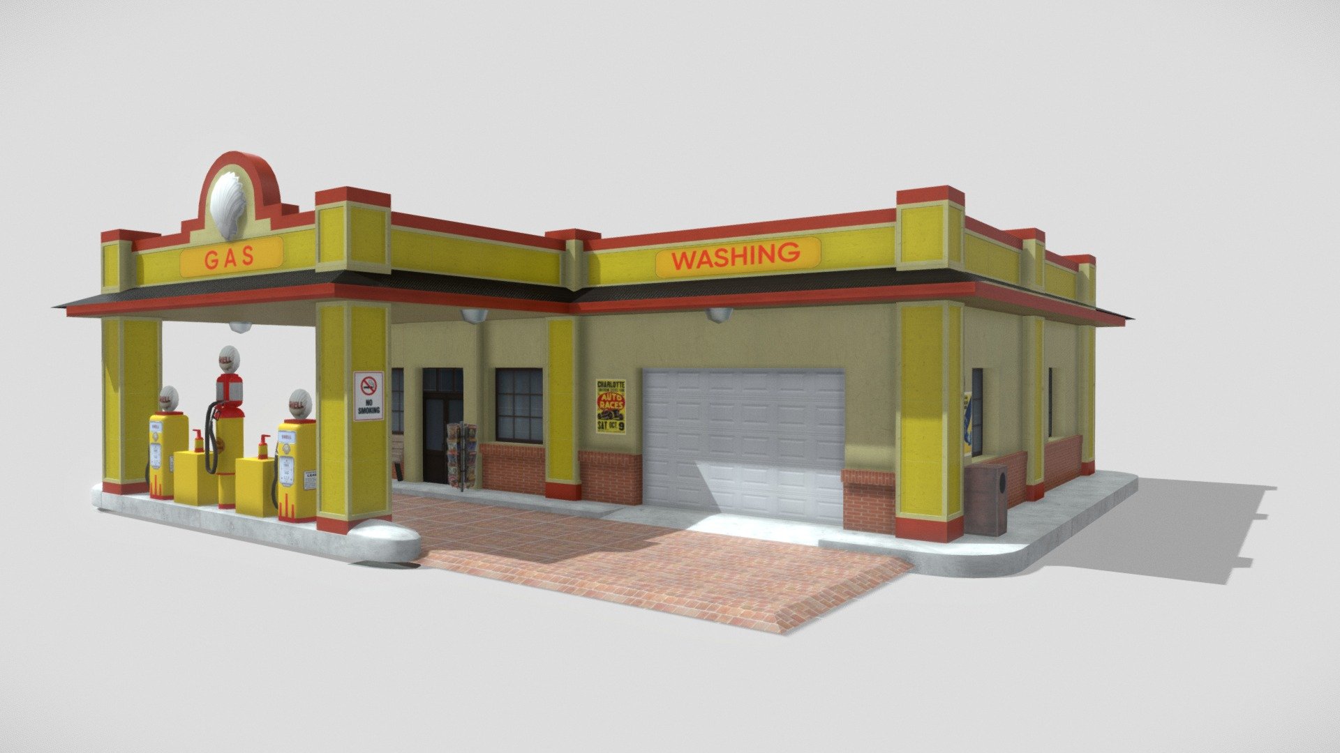 Based on some real life Shell gas station from 50's.
Commission 3d model