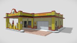 50s Gas Station Low Poly