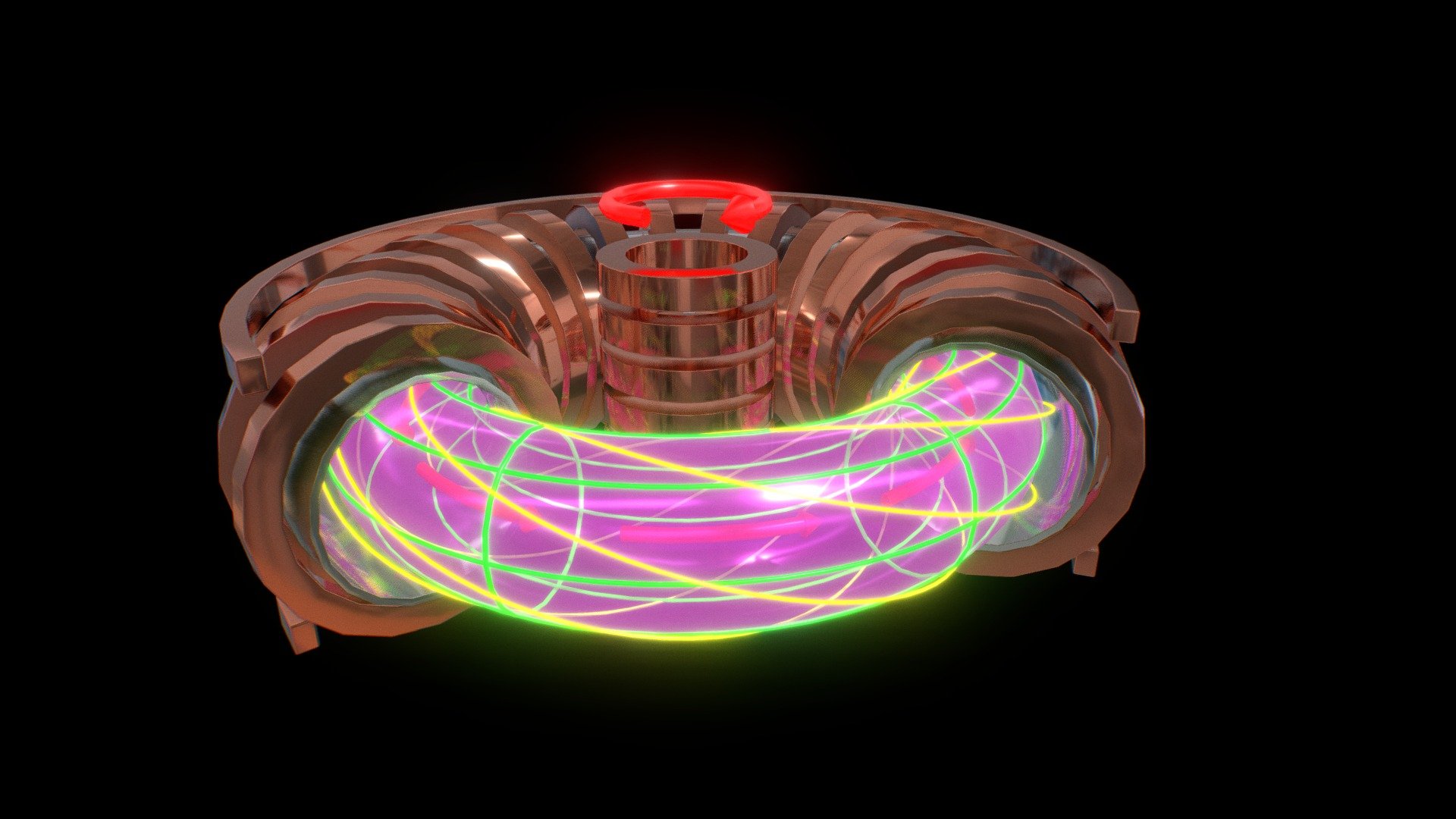 The tokamak is one of several types of magnetic confinement devices being developed to produce controlled thermonuclear fusion power 3d model
