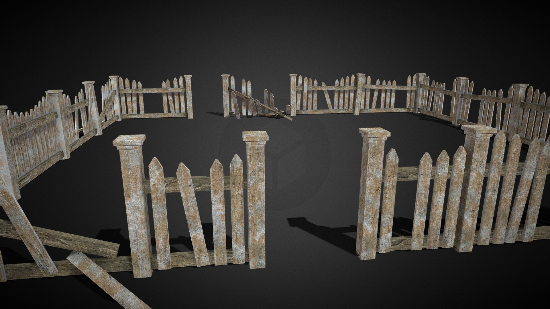 Game optimized fence to surround a post apocalyptic home, a haunted mansion or an unsettling graveyard. The fence consists of 9 components that can be assembled in any way. Optimized for UE5 and Unity.

Includes 2k base color, roughness, metallic, ambient occlusion and normal maps 3d model