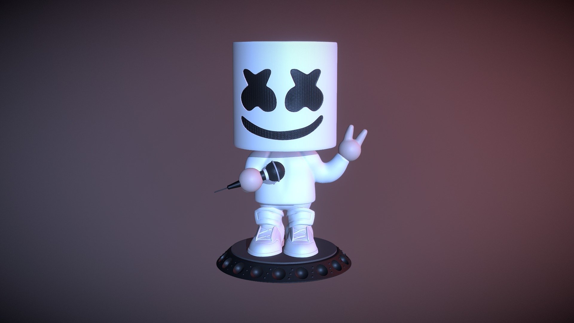 This is a quick sculpt I did in ZBrush 4R8 over a couple of days.
It is a cartoonish bobblehead of a dj named Marshmello.
I plan on having it 3d printed in the near future. Then I will add the spring 3d model