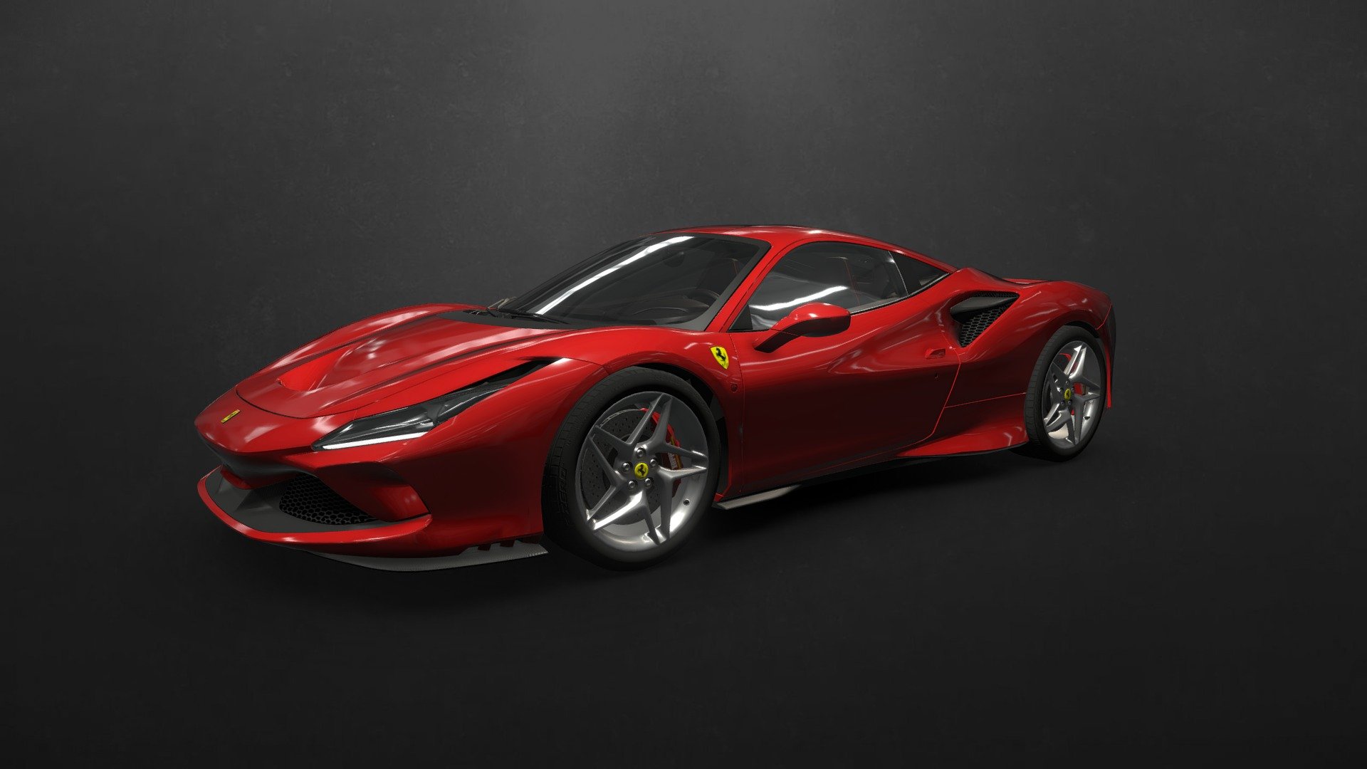 found this model here and could not find any other versions with a good scene set up. The model itself had to have edges sorted out for shading artifacts , other than that this is just a practice of using sketchfab settings to make something look good , model found here :

https://sketchfab.com/3d-models/ferrari-f8-tributo-ffa777049b1e48c1b508c6b632322eda - 2020 Ferrari F8 Tributo forked - 3D model by shaderbytes 3d model