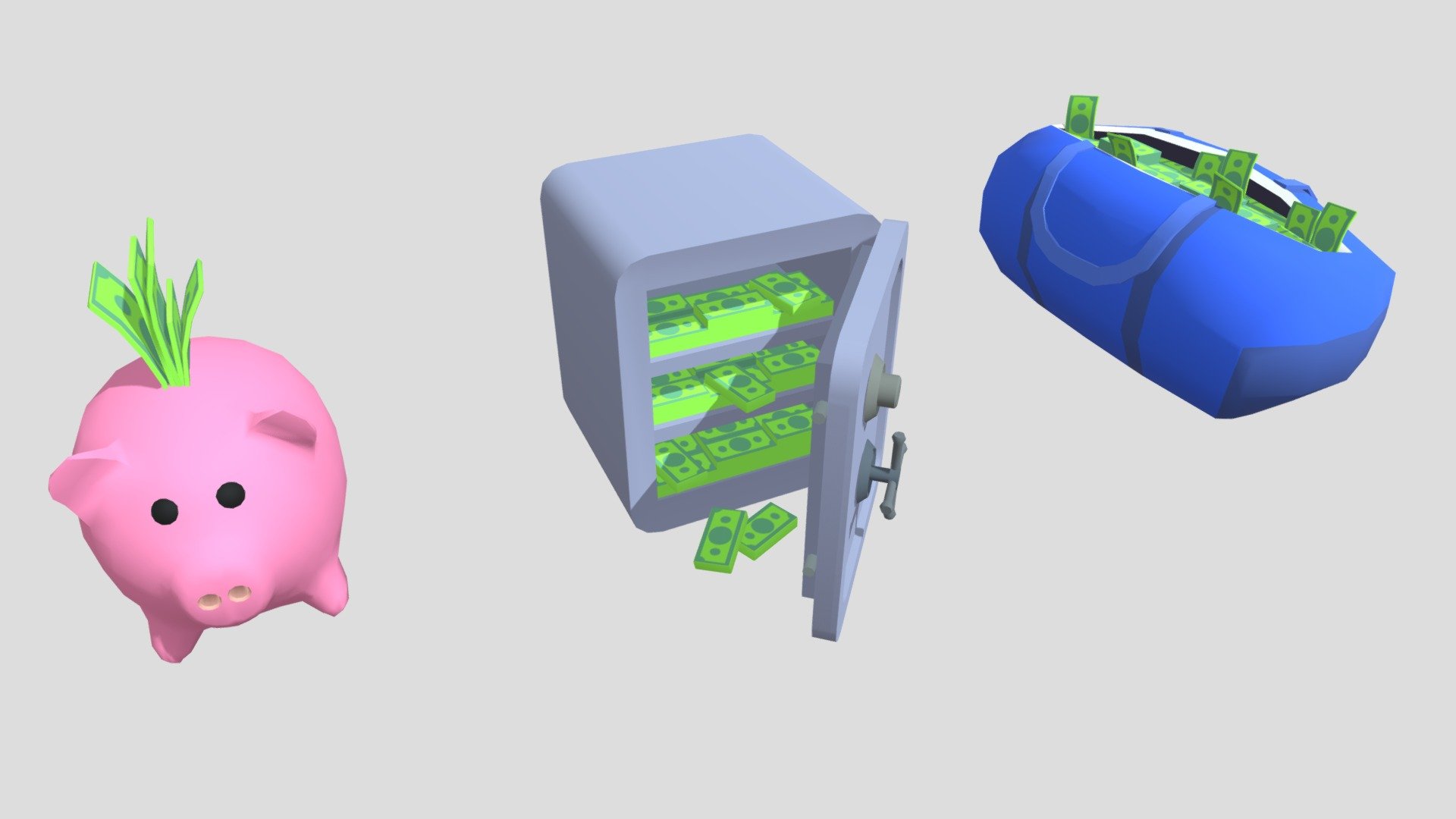 Pig money box, Bag money, Safe - 3D model by CC (@ccsf) 3d model