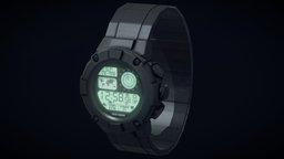 Digital Watch modern, us, gadget, soldier, clock, army, unreal, clothes, cyberpunk, electronic, equipment, ready, vr, ar, accessory, fbx, realistic, tactical, g-shock, characcter, unity, game, pbr, military, digital, free, watch, gear, clothing, black