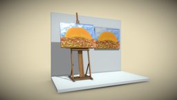 Sunrise deco, easel, sunrise, sun, gallery, picture, oil-painting, low-poly, art, pbr, decoration, interior, dirk-john, sonnenaufgang
