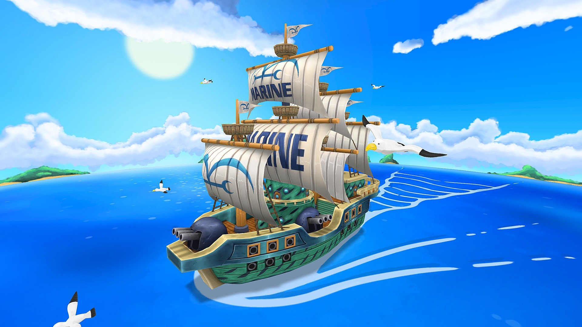 A small scene of my favorite anime.
https://www.artstation.com/artwork/NxRZ0z
Only Albedo unlit scene.
Textures: Substance Painter and Photoshop
Modelling: 3dsMax
Retopo: TopoGun
Render: Marmoset Toolbag - One Piece Marine ship - Buy Royalty Free 3D model by Jhonny.art 3d model