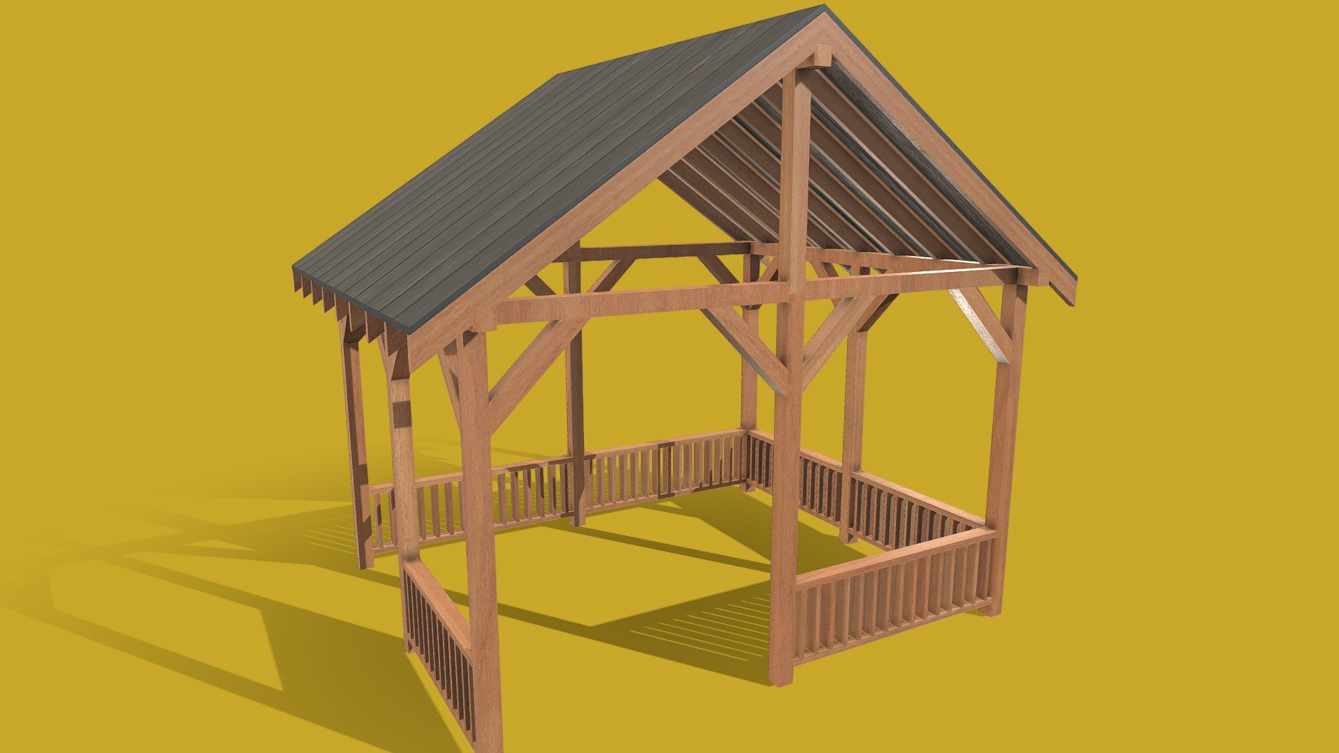 This is a 3D model of Wooden Gazebo Pergola


Made in Blender 2.9x (Cycles Materials) and Rendering Cycles.
Main rendering made in Blender 2.9 + Cycles using some HDR Environment Textures Images for lighting which is NOT provided in the package!

What does this package include?


3D Modeling of Wooden Gazebo Pergola
2K and 4K Textures (Base Color, Normal Map, Roughness, Ambient Occlusion) 

Important notes 


File format included - (Blend, FBX, OBJ, MTL)
Texture size -  2K and 4K 
Uvs non - overlapping
Polygon: Quads
Centered at 0,0,0
In some formats may be needed to reassign textures and add HDR Environment Textures Images for lighting.
Not lights include 
Renders preview have not post processing
No special plugin needed to open the scene.

If you like my work, please leave your comment and like, it helps me a lot to create new content.
If you have any questions or changes about colors or another thing, you can contact me at  we3domodel@gmail.com  - Wooden Gazebo Pergola - Buy Royalty Free 3D model by We3Do (@giovanny) 3d model