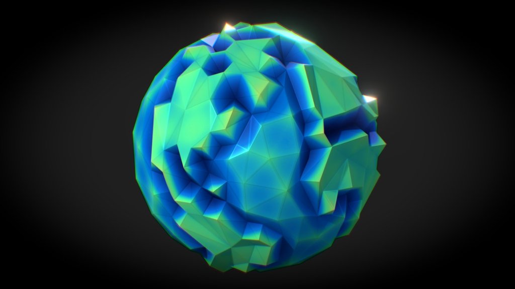 A low poly globe of our home planet. Modeled in Rhino, unwrapped and textured in Blender (greyscale depth-based texturing), and colored in Photoshop.

May or may not become the world map for a VR port of a certain cinematic hacking game 3d model