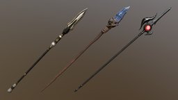Spear Designs spear, crystal, science-fantasy, substancepainter, weapon, maya, lowpoly, zbrush, fantasy, magic