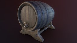 Wine Barrel barrel, stand, wine, dirty, old, tap, low-poly, asset, gameart, wood, gameready