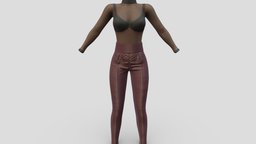 Female Tulle Top Leather Pants Outfit leather, high, , fashion, girls, top, clothes, pants, transparent, realistic, real, sweater, casual, womens, bra, outfit, wear, tulle, maroon, waist, see-through, pbr, low, poly, female, black, clohtes
