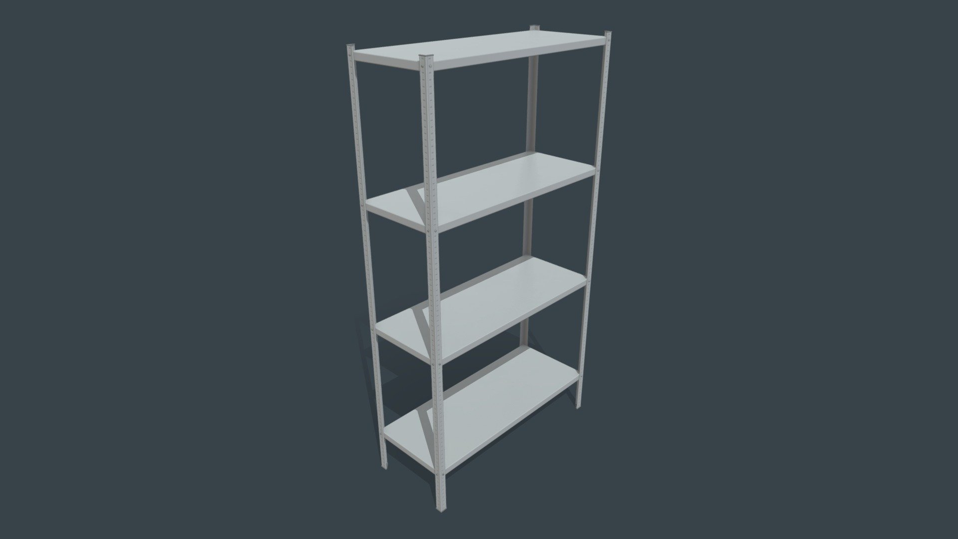 Game ready low-poly Metal Rack model with PBR textures for game engines/renderers. 4096x4096 PBR Metallic/Roughness textures.

This product is intended for game/real time/background use. This model is not intended for subdivision. Geometry is triangulated. Model unwrapped manually. All materials and objects named appropriately. Scaled to approximate real world size(Height: 1853mm/72.9inches, Width: 1006mm/39.6inches, Depth: 406mm/16inches). Tested in Marmoset Toolbag 3. Tested in Unreal Engine 4. Tested in Unity. No special plugins needed. .obj and .fbx versions exported from Blender 2.83.

4096x4096 textures in png format:
- General PBR Metallic/Roughness  textures: BaseColor, Metallic, Roughness, Normal, AO;
- Unity Textures: Albedo, MetallicSmoothness, Normal, AO;
- Unreal Engine 4 textures: BaseColor, OcclusionRoughnessMetallic, Normal;
- PBR Specular/Glossiness textures: Diffuse, Specular, Glossiness, Normal, AO 3d model
