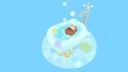 Hedgehog bath time! bathroom, cute, animals, bath, hedgehog, bathtub, pets, soap, bubbles, lowpoly-model, low-poly