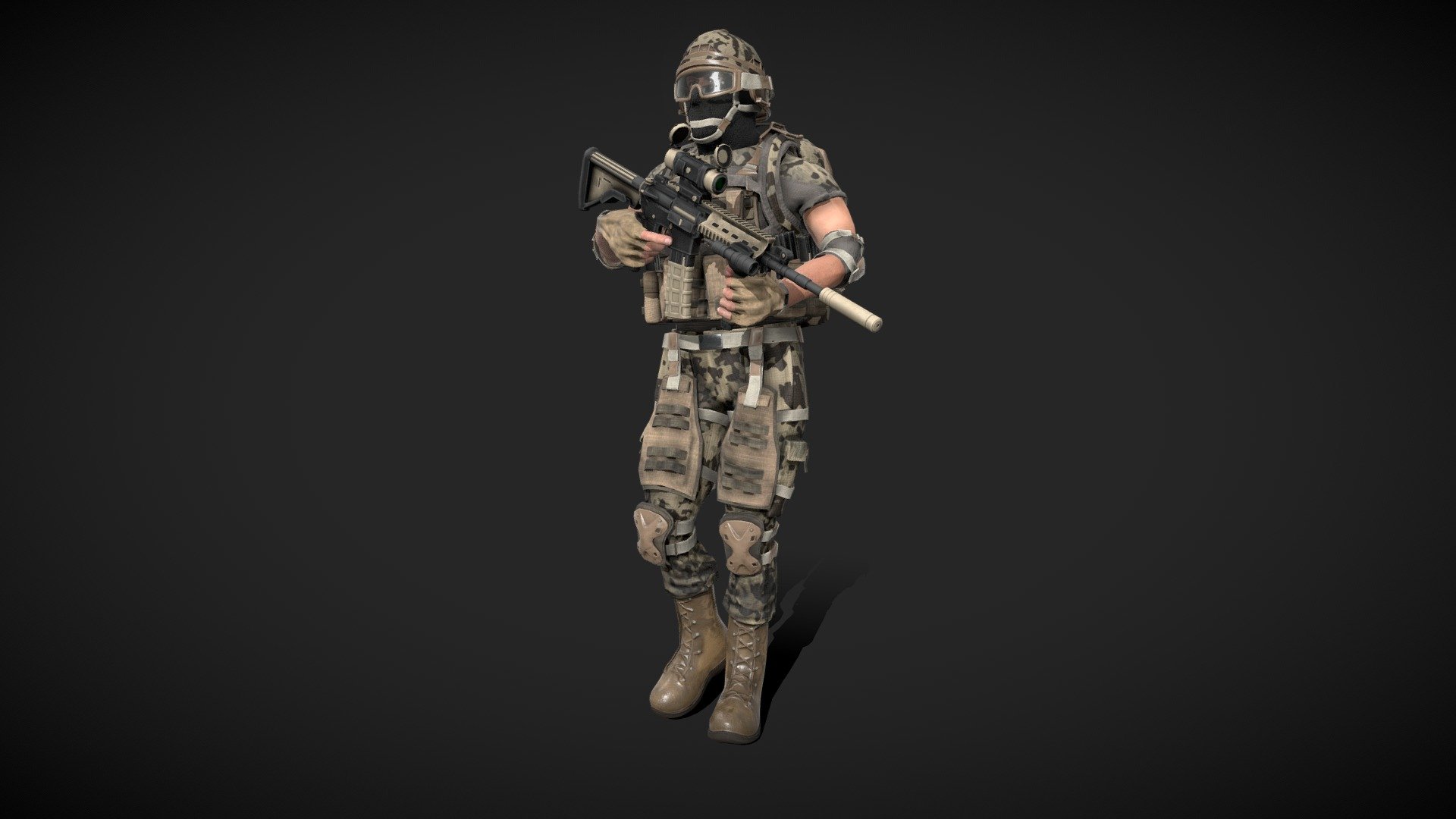 Weapon and Armor - Blender with Addons, Substance Painter, Photoshop.

Human body - Character Creator 4

Soldier used in UE5 animation - https://www.artstation.com/artwork/zPkJG4 - US Marine Soldier - Buy Royalty Free 3D model by DrastrArt (@ondrej.streit) 3d model