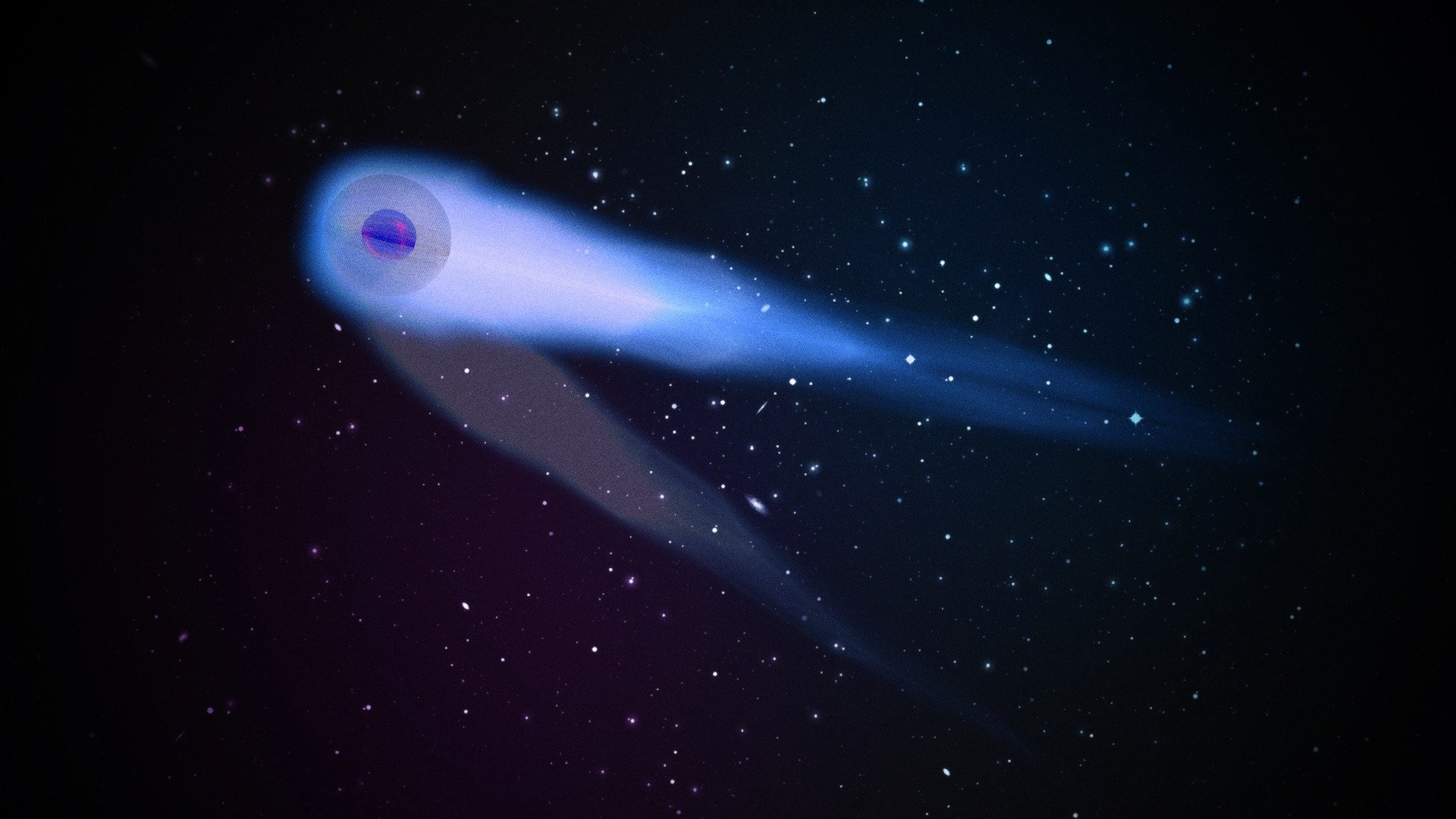 Comets are small, fragile, and irregular bodies found in the solar system orbiting the Sun in highly eccentric orbits. They are a mixture of water, dust particles, and frozen gases that are non-volatile. Comets are also called dirty snowballs or ‘icy mudballs’. The word ‘comet’ comes from the Greek word ‘kometes’, meaning ‘long-haired’.
A comet has five different parts: the nucleus, coma, hydrogen envelope, plasma tail, and a dust tail 3d model