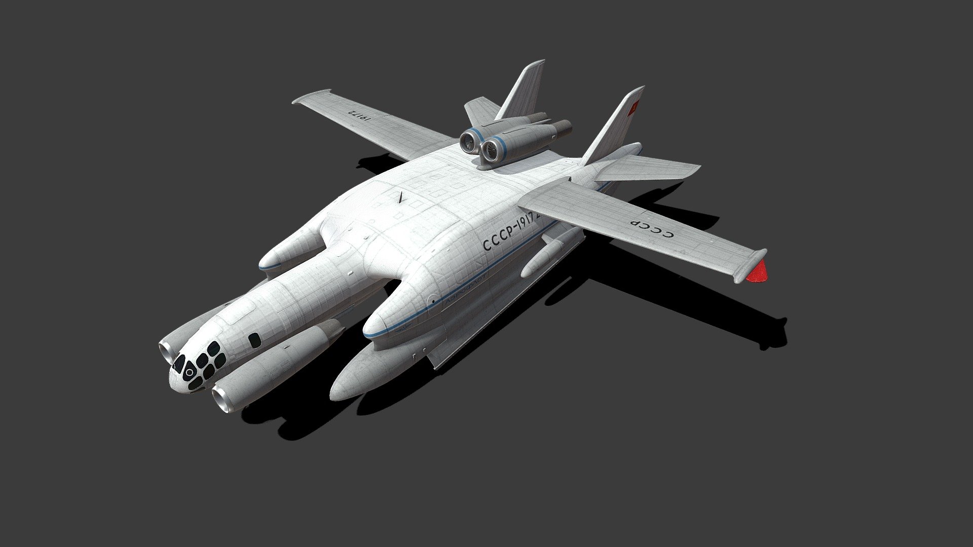 The Bartini Beriev VVA-14 Vertikaľno-Vzletayushchaya Amfibiya (vertical take-off amphibious aircraft) was a wing-in-ground-effect aircraft developed in the Soviet Union during the early 1970s. Designed to be able to take off from the water and fly at high speed over long distances, it was to make true flights at high altitude, but also have the capability of flying efficiently just above the sea surface, using aerodynamic ground effect. The VVA-14 was designed by Italian-born designer Robert Bartini in answer to a perceived requirement to destroy United States Navy Polaris missile submarines. The final aircraft was retired in 1987.

In the wake of the cancellation of the VSTOL engine configuration, the M1P  Version of the VVA-14 was equipped with rigid pontoons, an extended fuselage, and an extra pair of engines in the nose in an attempt to make the aircraft viable.

Note: Model includes rigid pontoons and undercarriage 3d model