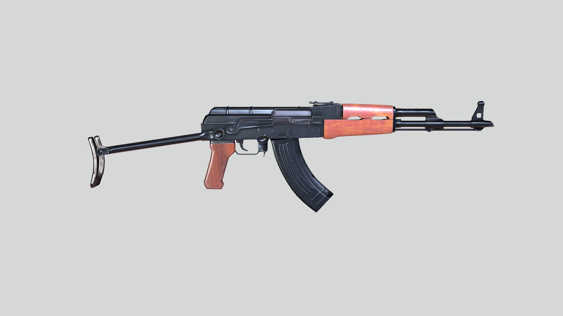 AKMS - Underfolding Stock version of the AK-47 Soviet Assault Rifle chambered in 7.62x39mm. All major moving parts (IE Trigger, Magazine, Folding Stock) are separate meshes which can be rigged &amp; animated directly.


FBX: Receiver, Folding Stock, Bolt Carrier, Magazine, Sights, Trigger.
Separate Sub-Mesh Parts for Rigging &amp; Animation.
2 x PBR Materials &amp; 2048x2048 Textures.
PNG's, Albedo, Normal, Rough, Occlusion.

Copyright 2018 Skipper Research &amp; Development, LLC 3d model